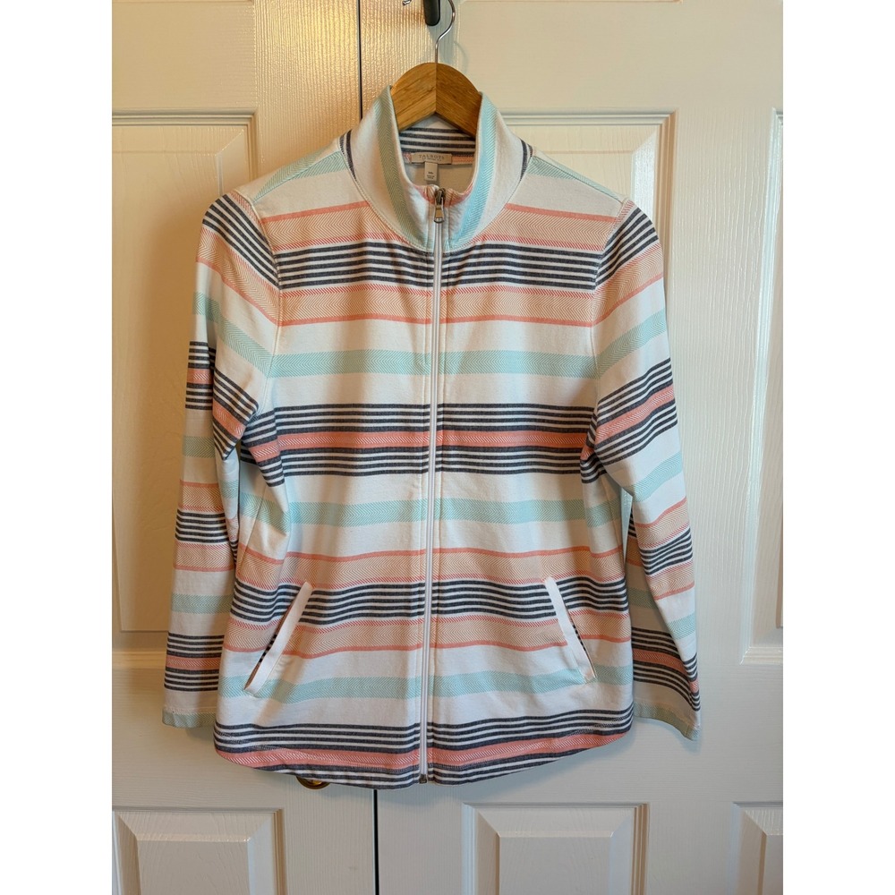 Talbots Petites Multi Color Striped Full Zip Jacket Size MP Cotton Blend
